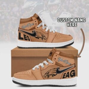 Philadelphia Eagles Limited Edition Brown High Air Jordan 1 Sneakers with Custom Name AMCAJ1SEW000041