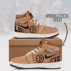 Pittsburgh Steelers Limited Edition Brown High Air Jordan 1 Sneakers with Custom Name AMCAJ1SEW000042
