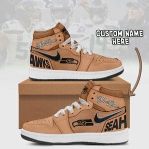 Seattle Seahawks Limited Edition Brown High Air Jordan 1 Sneakers with Custom Name AMCAJ1SEW000040