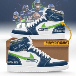 Seattle Seahawks Limited Edition High AJ1 Shoes with Custom Name AMCAJ1SEW000029