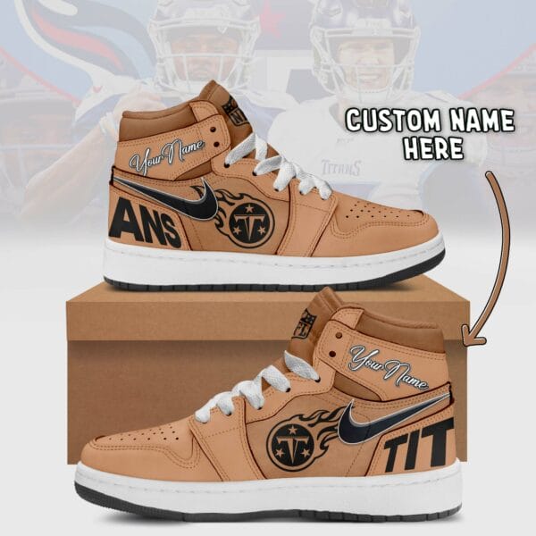 Tennessee Titans Limited Edition Brown High Air Jordan 1 Sneakers with Custom Name AMCAJ1SEW000037