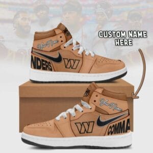 Washington Commanders Limited Edition Brown High Air Jordan 1 Sneakers with Custom Name AMCAJ1SEW000038