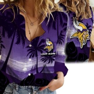 Minnesota Vikings Custom Any Name Linen Woman Shirt Hot Summer 2025 AMCCLG000266