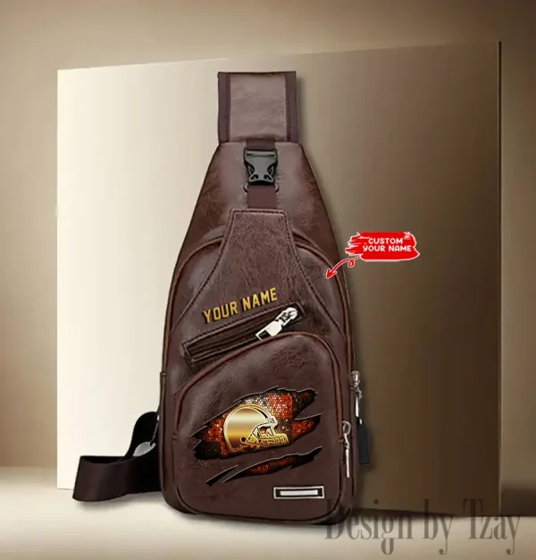 Cleveland Browns Personalized Men Leather Sling Bag Custom Gift For Dad AMCACS000113 - Image 2