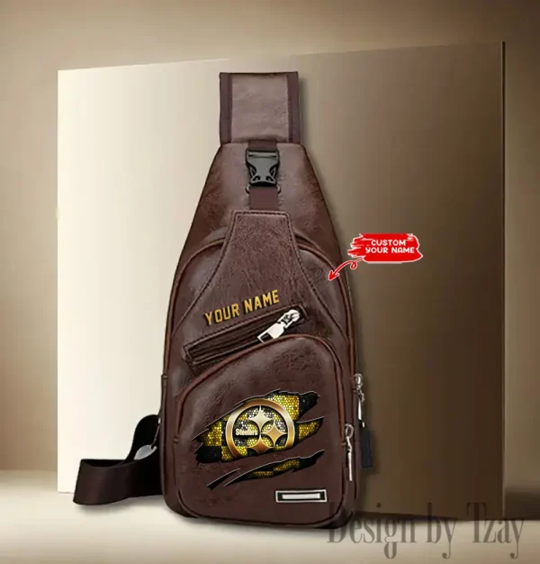 Pittsburgh Steelers Personalized Men Leather Sling Bag Custom Gift For Dad AMCACS000186 - Image 2