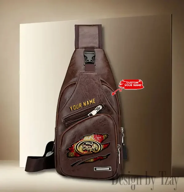 San Francisco 49ers Personalized Men Leather Sling Bag Custom Gift For Dad AMCACS000190 - Image 2