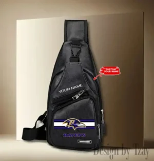 Baltimore Ravens Personalized Men Leather Sling Bag Custom Gift For Dad AMCACS000094