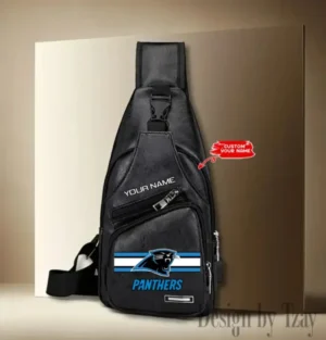 Carolina Panthers Personalized Men Leather Sling Bag Custom Gift For Dad AMCACS000102