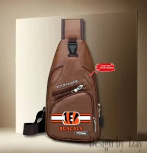 Cincinnati Bengals Personalized Men Leather Sling Bag Custom Gift For Dad AMCACS000110