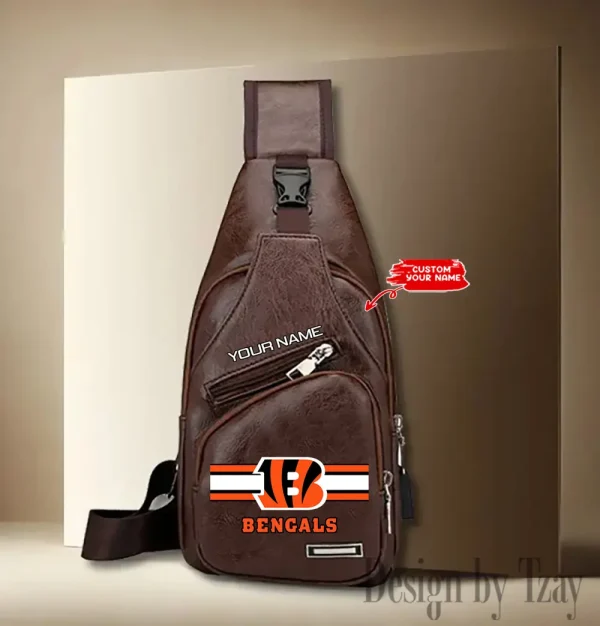 Cincinnati Bengals Personalized Men Leather Sling Bag Custom Gift For Dad AMCACS000110 - Image 2