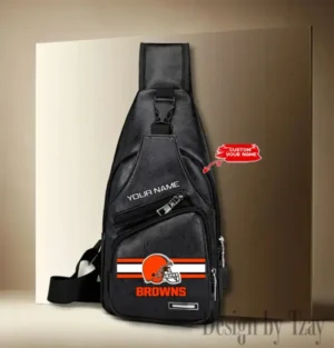 Cleveland Browns Personalized Men Leather Sling Bag Custom Gift For Dad AMCACS000114
