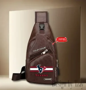 Houston Texans Personalized Men Leather Sling Bag Custom Gift For Dad AMCACS000134