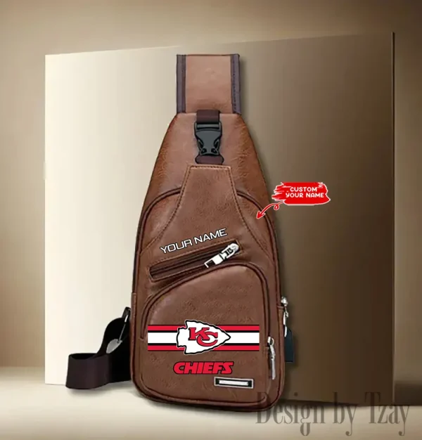 Kansas City Chiefs Personalized Men Leather Sling Bag Custom Gift For Dad AMCACS000144 - Image 2