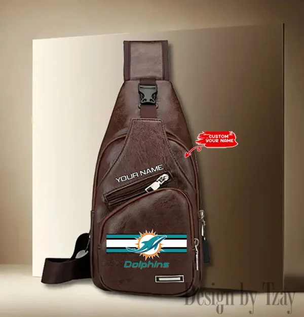 Miami Dolphins Personalized Men Leather Sling Bag Custom Gift For Dad AMCACS000160