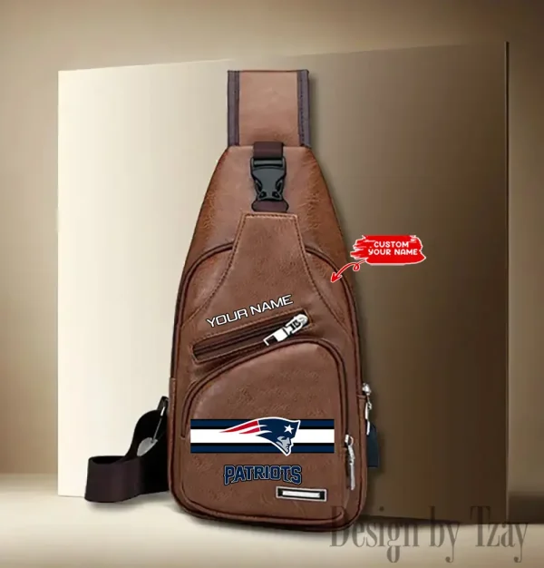 New England Patriots Personalized Men Leather Sling Bag Custom Gift For Dad AMCACS000167 - Image 2