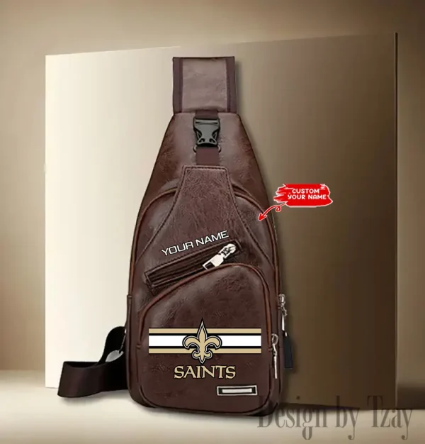 New Orleans Saints Personalized Men Leather Sling Bag Custom Gift For Dad AMCACS000171 - Image 3