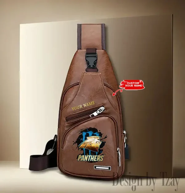 Carolina Panthers Personalized Men Leather Sling Bag Custom Gift For Dad AMCACS000103 - Image 2