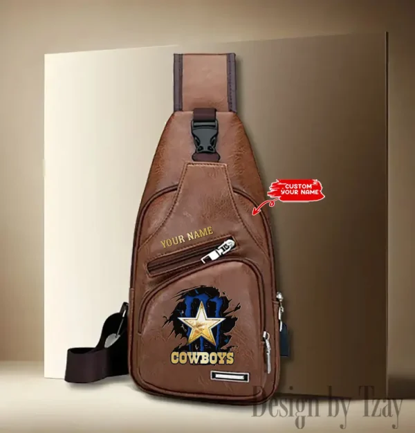 Dallas Cowboys Personalized Men Leather Sling Bag Custom Gift For Dad AMCACS000119 - Image 2
