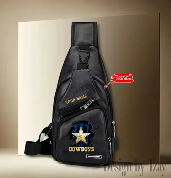 Dallas Cowboys Personalized Men Leather Sling Bag Custom Gift For Dad AMCACS000119 - Image 3