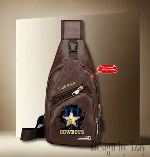 Dallas Cowboys Personalized Men Leather Sling Bag Custom Gift For Dad AMCACS000119 - Image 4