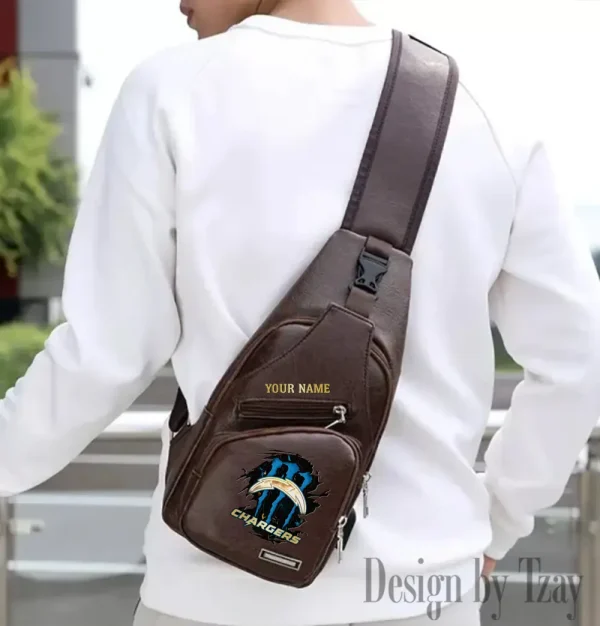 Los Angeles Chargers Personalized Men Leather Sling Bag Custom Gift For Dad AMCACS000153