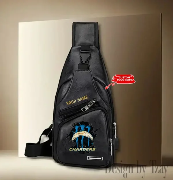 Los Angeles Chargers Personalized Men Leather Sling Bag Custom Gift For Dad AMCACS000153 - Image 3