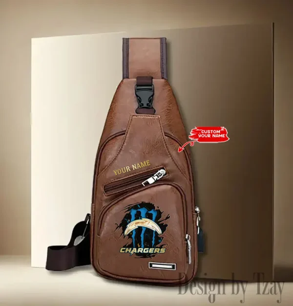 Los Angeles Chargers Personalized Men Leather Sling Bag Custom Gift For Dad AMCACS000153 - Image 4