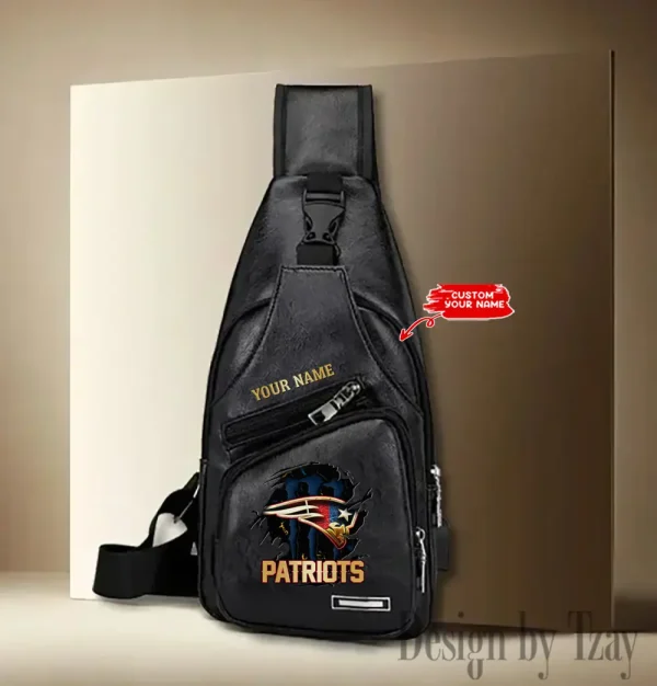 New England Patriots Personalized Men Leather Sling Bag Custom Gift For Dad AMCACS000168 - Image 2