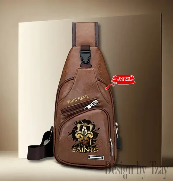 New Orleans Saints Personalized Men Leather Sling Bag Custom Gift For Dad AMCACS000172 - Image 2