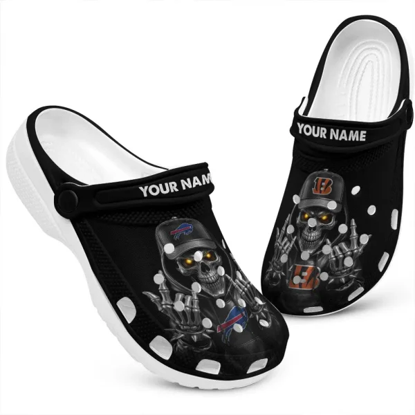 Cincinnati Bengals Football Team US Skull Art Clogs Shoes Custom Name Gift For Fan AMCACS000100 - Image 2