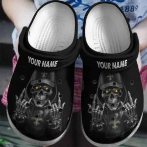 New Orleans Saints Football Team US Skull Art Clogs Shoes Custom Name Gift For Fan AMCACS000103