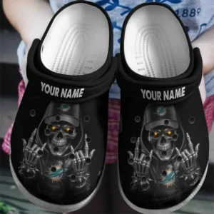 Miami Dolphins Football Team US Skull Art Clogs Shoes Custom Name Gift For Fan AMCACS000089