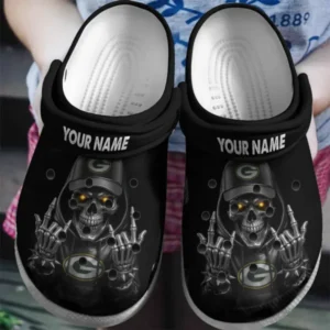 Green Bay Packers Football Team US Skull Art Clogs Shoes Custom Name Gift For Fan AMCACS000098
