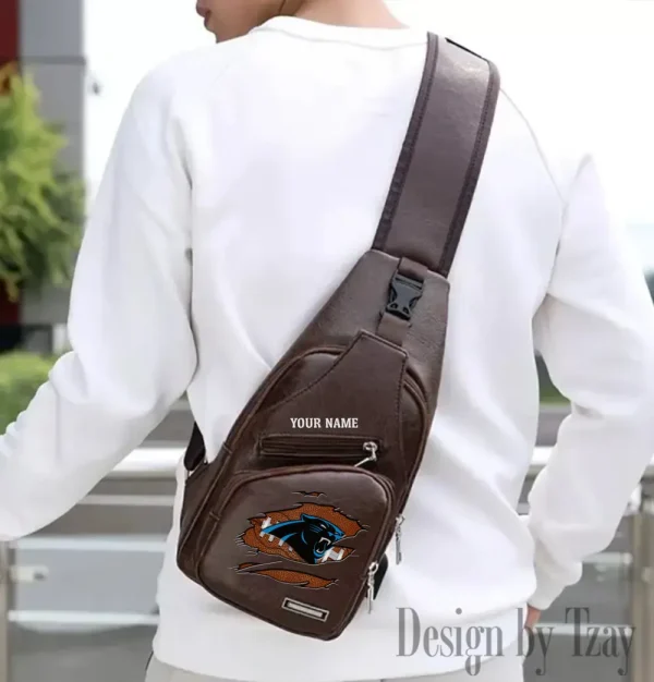 Carolina Panthers Personalized Men Leather Sling Bag Custom Gift For Dad AMCACS000104 - Image 4