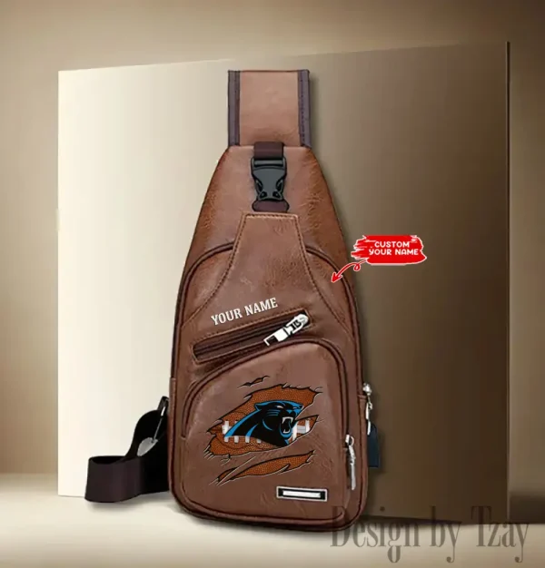 Carolina Panthers Personalized Men Leather Sling Bag Custom Gift For Dad AMCACS000104 - Image 2