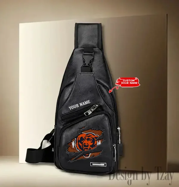 Chicago Bears Personalized Men Leather Sling Bag Custom Gift For Dad AMCACS000108