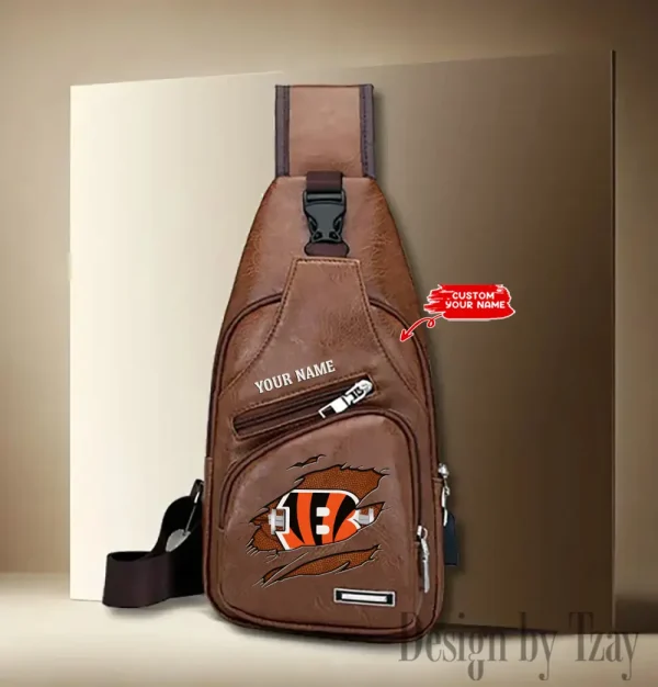 Cincinnati Bengals Personalized Men Leather Sling Bag Custom Gift For Dad AMCACS000112 - Image 3