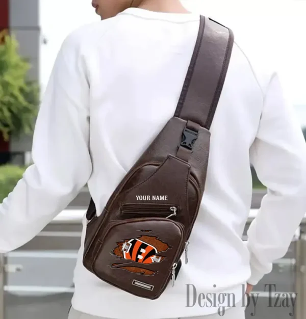 Cincinnati Bengals Personalized Men Leather Sling Bag Custom Gift For Dad AMCACS000112 - Image 4