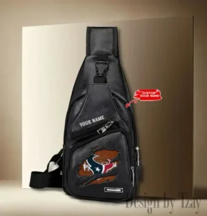 Houston Texans Personalized Men Leather Sling Bag Custom Gift For Dad AMCACS000136