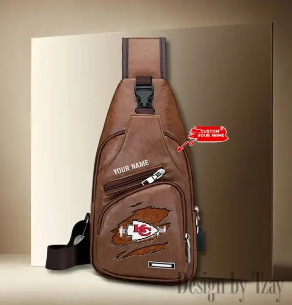 Kansas City Chiefs Personalized Men Leather Sling Bag Custom Gift For Dad AMCACS000146 - Image 2