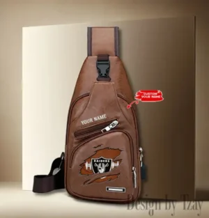 Las Vegas Raiders Personalized Men Leather Sling Bag Custom Gift For Dad AMCACS000150