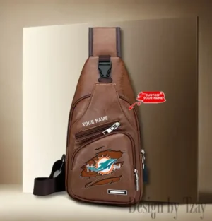 Miami Dolphins Personalized Men Leather Sling Bag Custom Gift For Dad AMCACS000162