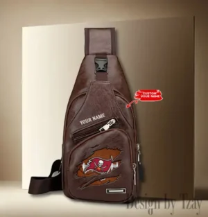 Tampa Bay Buccaneers Personalized Men Leather Sling Bag Custom Gift For Dad AMCACS000201