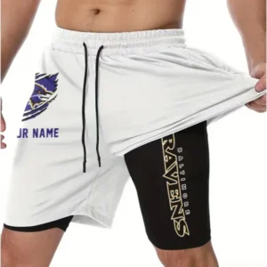 Baltimore Ravens Men Outdoor Casual Training Sports Shorts 2-in-1 Double-Layer Shorts AMCCLG000427