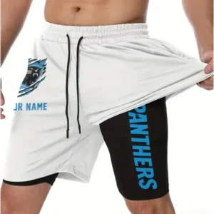 Carolina Panthers Men Outdoor Casual Training Sports Shorts 2-in-1 Double-Layer Shorts AMCCLG000429