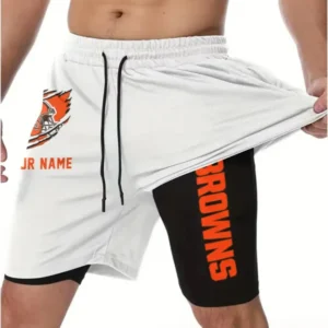 Cleveland Browns Men Outdoor Casual Training Sports Shorts 2-in-1 Double-Layer Shorts AMCCLG000432