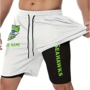 Seattle Seahawks Men Outdoor Casual Training Sports Shorts 2-in-1 Double-Layer Shorts AMCCLG000452