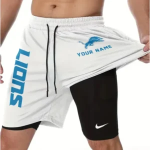 Detroit Lions Men Outdoor Casual Training Sports Shorts 2-in-1 Double-Layer Shorts AMCCLG000466