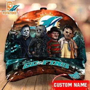 Miami Dolphins Personalized Trending Cap Mixed Horror Movie Characters AMCACS000248