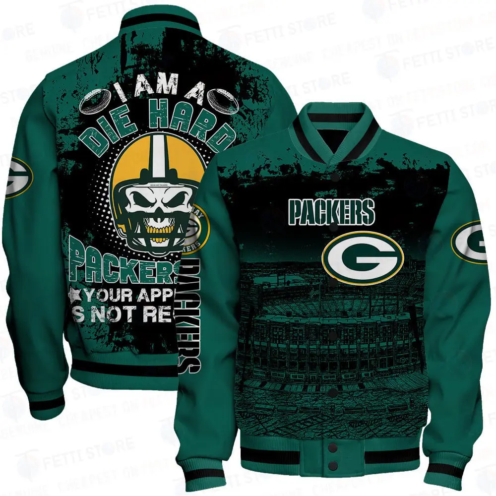 Green Bay Packers x Halloween Skull Helmet Pattern Varsity Jacket AMCCLG000605